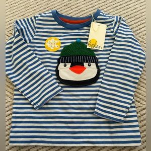 BNWT Baby Boden Striped Lift the Flap Penguin Shirt Size 6-12 months